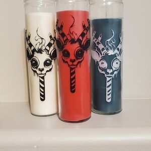Set of Three Artistic Candles - Cream, Red, and Blue